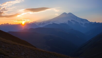 Wall Mural - view of a mountain landscape at sunset near the mount elbrus karachay cherkess the caucasus russia