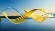 3d render abstract background in nature landscape transparent glossy glass ribbon on water yellow and blue colors curved wave in motion modern design element for banner background wallpaper