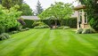 lush backyard with well trimmed green lawn