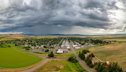 Wall Mural - a panoramic view of ellensburg wa with a thunderstorm in the distance