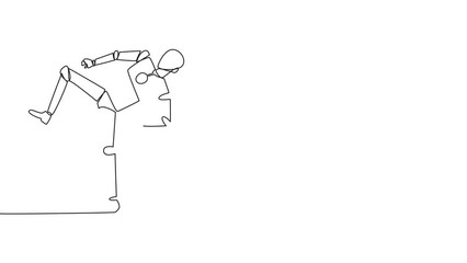 Wall Mural - Animation of continuous line drawing robot doing taekwondo movements. Kicking motion. Strong legs. Keeping business with sport. Keep healthy stay strong. AI tech. Full length motion