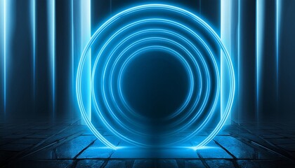 Poster - 3d render abstract blue neon background