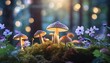 embark on a magical adventure in a forest filled with glowing mushrooms and fantastical flowers
