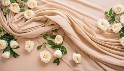 Wall Mural - abstract beige elegant aesthetic silk textile fabric background soft background for beauty product ai generated