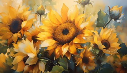 Wall Mural - abstract sunflower oil painting brining summer joy wallpaper art