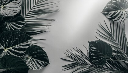 Wall Mural - a white background with tropical leaves