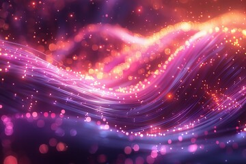 Wall Mural - this image showcases a vibrant spectrum of light waves intertwined with floating particles creating 