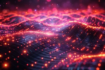 Canvas Print - abstract design depicting a digital wave made of particles symbolizing connectivity, data flow, and 