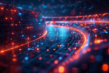 Canvas Print - futuristic design showing digital technology curves and data streaming, representing speed and advan