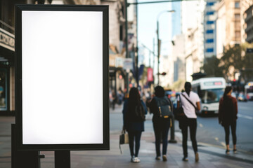 Wall Mural - Mockup. Blank white vertical advertising poster billboard standing in city Digital screen display lightbox for advertising or information in modern city street