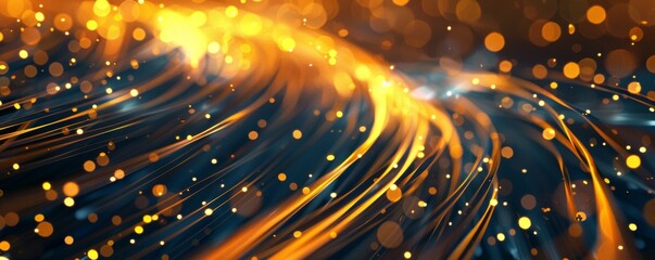 Abstract background with yellow and black fiber optic cables, closeup.