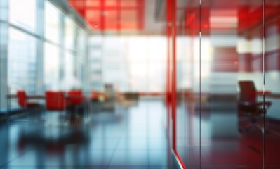 Wall Mural - Blurred empty modern office interior with glass walls and red accents.