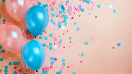 Sticker - Blue and pink balloons on a pastel blue background card with copy space