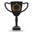 Illustration of a black trophy cup with a coat of arms on a white background.