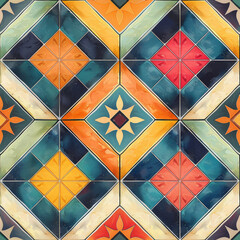 Wall Mural - Simple geometric seamless tile patterns in beautiful jewel tone colors, repeating pattern