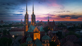 Fototapeta  - Evening view of the historic part of Wroclaw, Poland,