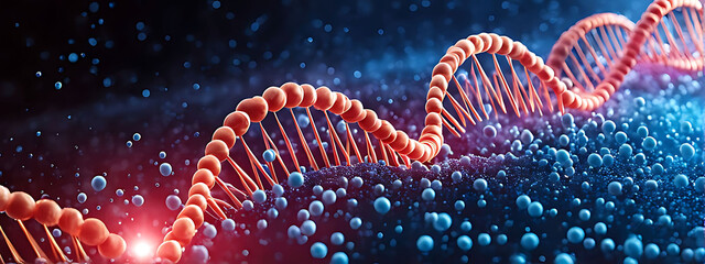 Poster -  DNA gene background science helix cell genetic medical biotechnology biology bio. Technology gene DNA abstract molecule medicine blue 3D background research digital futuristic human concept health 