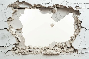 Wall Mural - A large hole in a wall with rubble and debris