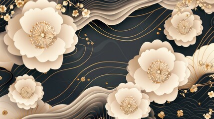 Modern Japanese template. Geometric background with flowers