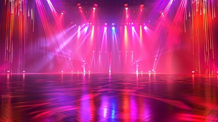 Wall Mural - Concert Stage: Vibrant lights illuminating a dynamic stage set for an electrifying performance.