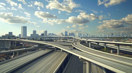 Expressway Infrastructure: Elevated highway system with multiple lanes for efficient traffic flow.