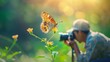 © JK_kyoto - A photographer crouches to capture a rare butterfly on a flower