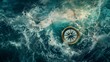 A compass surrounded by a stormy sea, symbolizing the turbulent waters of political discourse and decision-making