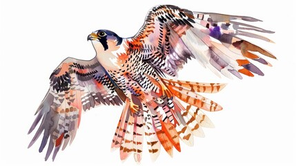 The surreal vision of a cute cyber minimal charismatic watercolor painting illustrated a peregrine falcon with robotic wings