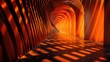 An orange futuristic tunnel with a shiny floor lit by bright orange lights AIG51A.