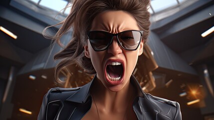 Wall Mural - Angry woman in sunglasses shouting