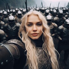 Poster - Powerful female warrior with blonde hair and armor