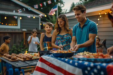 Celebration family at a backyard barbecue for Independence Day, a patriotic tradition filled with laughter and love