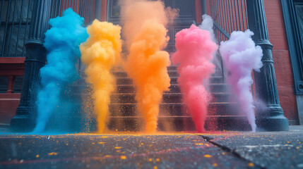 Wall Mural - colored smoke in city 