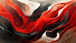 Vibrant red, black, white, grey abstract wavy fluid art. Painting of watery liquid colors mixing, flowing and swirling. Colorful moving and spinning dynamic swirls and whirlwinds with acrylic effect.
