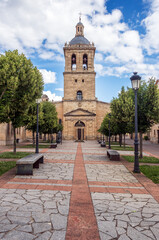 Wall Mural - Highlight the Imposing main facade of the Ciudad Rodrigo cathedral in Spain: a guided visual journey along the central promenade of the front square.