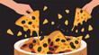 © ZackZephyr - Tempting Vector Illustration of Cheesy Tortilla Nachos. Delicious Nachos Food with Melted Cheese Sauce. EPS 10.