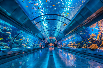 Wall Mural - Aquarium tunnel interior design, underwater exhibit, architecture