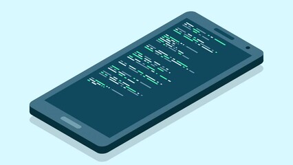 Wall Mural - isometric smartphone animation. simple flat isometric phone. smartphone device isometric technology.