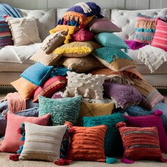 Pile of Colorful Throw Pillows 