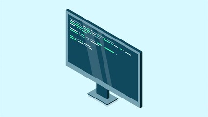 Wall Mural - isometric monitor animation. computer monitor isometric desktop. modern monitor. 4k video animated i
