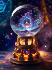 Wall Mural - whimsical moment where zoltar magical geode ball creates a big bang super nova powerful and luminous explosion of a star, quantum fluctuations, cosmic rays, gravitational waves Generative AI