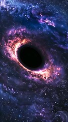 Wall Mural - a black hole is shown in the center of a colorful galaxy. the black hole is surrounded by a bright o