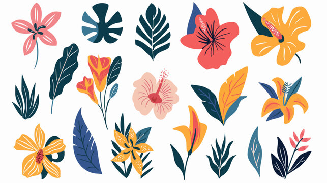 Hand draw abstract tropical flowers flat icon
