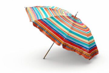 Colorful stripped beach umbrella parasol isolated on white background. Summer concept. Generative AI.