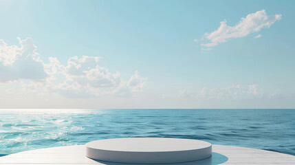Wall Mural - A large white circular platform is on the water