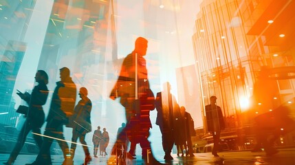 Wall Mural - double exposure of business and building background