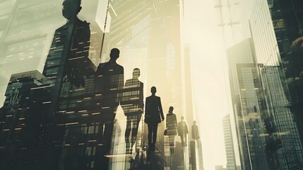 Wall Mural - double exposure of business and building background