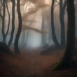 A mystical foggy forest with twisted trees and moss1