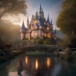 A whimsical fairy tale castle surrounded by a moat5