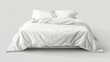 © Naknakhone - A bed with a white comforter and pillows. AI image. Comforter mockup. copy space for text.